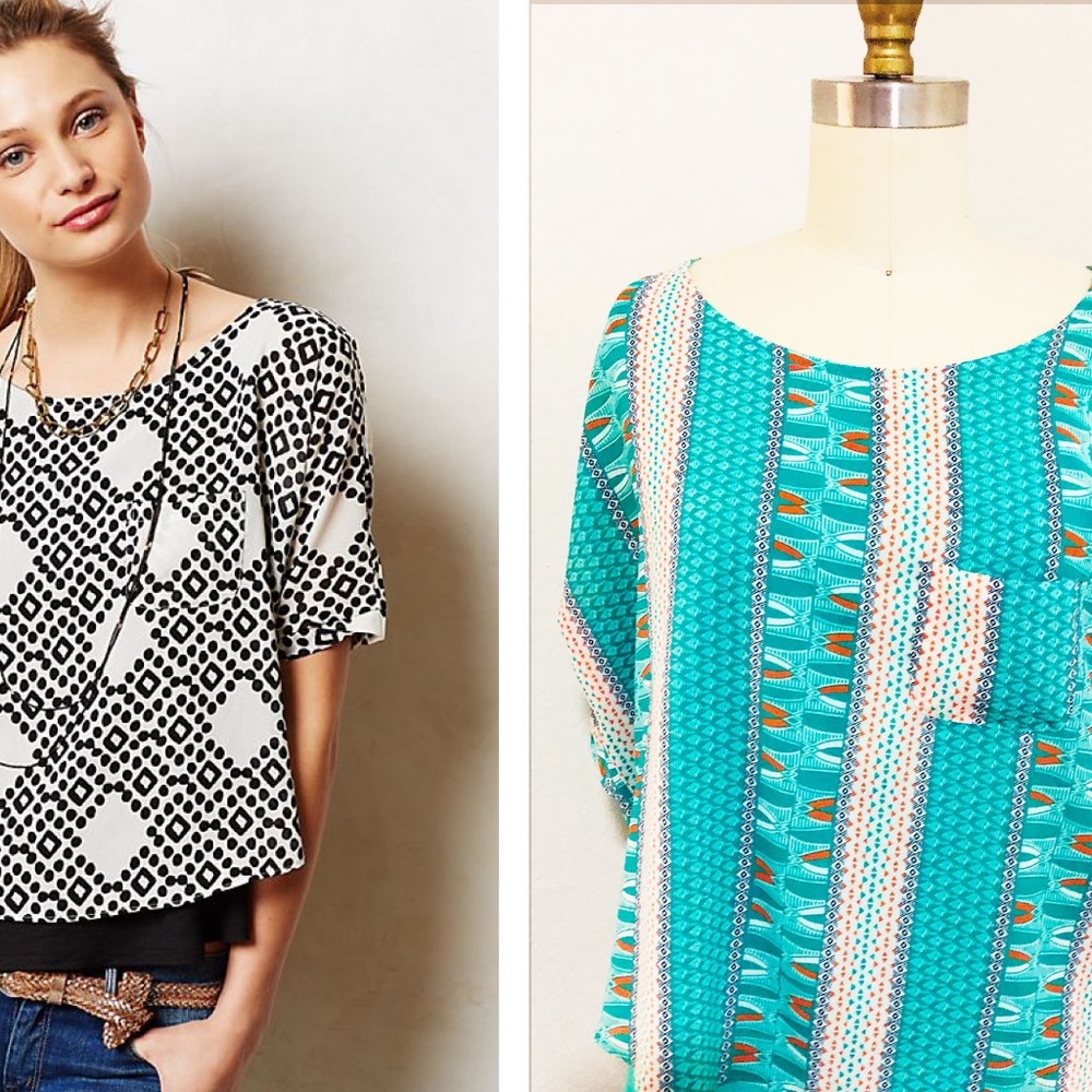 Anthropologie Zane Layered Top, Geo print